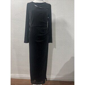 Candalite Maxi Evening Dress Sparkly Black Slit On The Side Stretch Long Sleeves